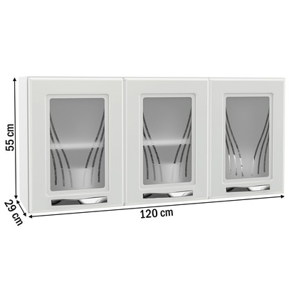 Armário Aéreo de Cozinha em Aço Star New 3 Portas com Vidro Branco - Telasul