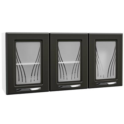 Armário Aéreo de Cozinha em Aço Star New 3 Portas com Vidro Branco/Preto - Telasul