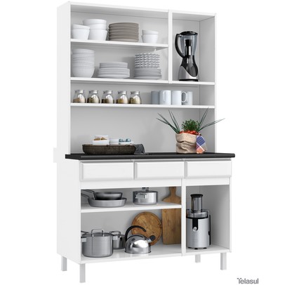 Cozinha de Aço Compacta Star New 6 Portas 3 Gavetas com Vidro Branco - Telasul