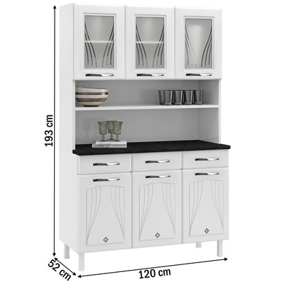 Cozinha de Aço Compacta Star New 6 Portas 3 Gavetas com Vidro Branco - Telasul