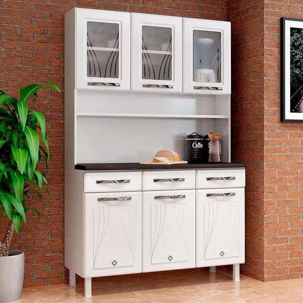 Cozinha de Aço Compacta Star New 6 Portas 3 Gavetas com Vidro Branco - Telasul