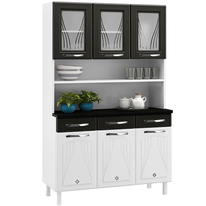 Cozinhade Aço  Compacta Star New 6 Portas 3 Gavetas Branco/Preto - Telasul