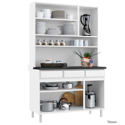 Cozinhade Aço  Compacta Star New 6 Portas 3 Gavetas Branco/Preto - Telasul