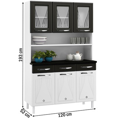 Cozinhade Aço  Compacta Star New 6 Portas 3 Gavetas Branco/Preto - Telasul