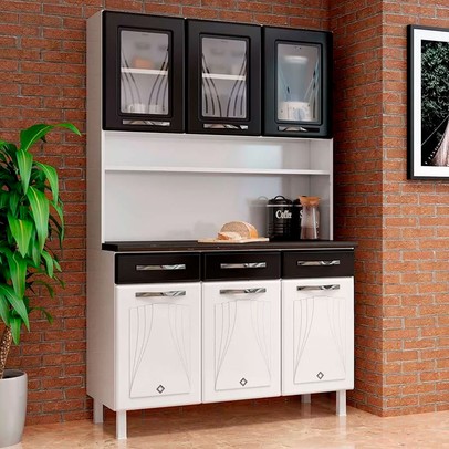 Cozinhade Aço  Compacta Star New 6 Portas 3 Gavetas Branco/Preto - Telasul