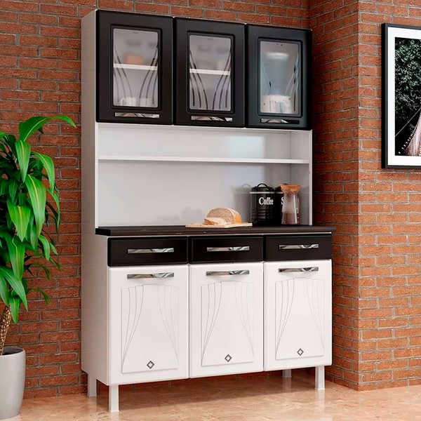 Cozinhade Aço  Compacta Star New 6 Portas 3 Gavetas Branco/Preto - Telasul