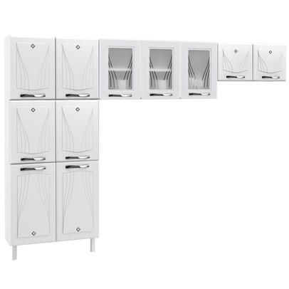 Cozinha de Aço Compacta Star New 11 Portas com Vidro Branco - Telasul