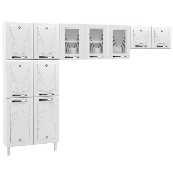 Cozinha de Aço Compacta Star New 11 Portas com Vidro Branco - Telasul