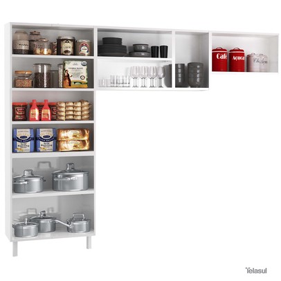 Cozinha de Aço Compacta Star New 11 Portas com Vidro Branco - Telasul