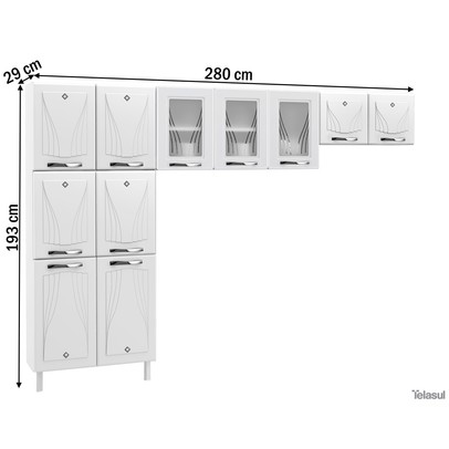Cozinha de Aço Compacta Star New 11 Portas com Vidro Branco - Telasul