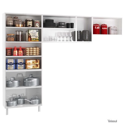 Cozinha de Aço Compacta Star New 11 Portas com Vidro Branco/Preto - Telasul