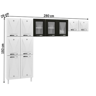 Cozinha de Aço Compacta Star New 11 Portas com Vidro Branco/Preto - Telasul