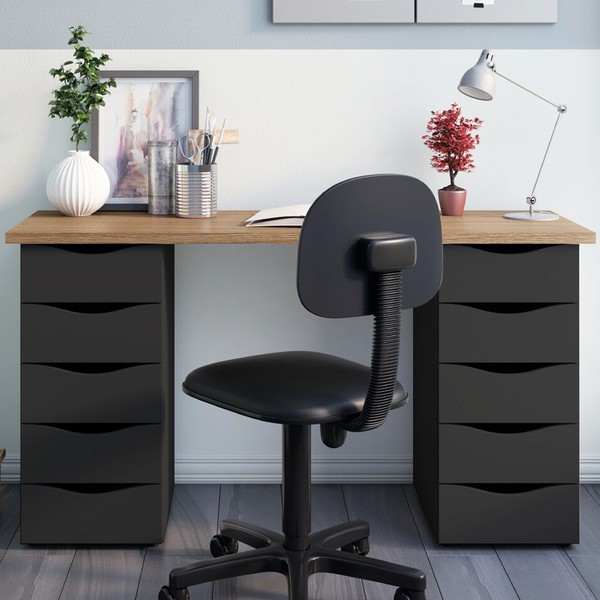 Mesa para Escritório Due 10 Gavetas Nogal/Preto - Artany Móveis