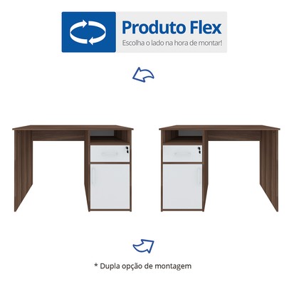 Mesa Escrivaninha Hall 1 Porta 1 Gaveta Ipê/Branco - Artany