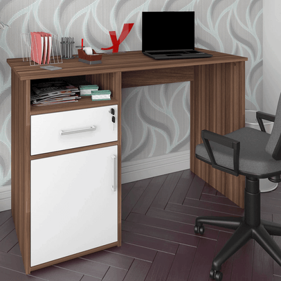 Mesa Escrivaninha Hall 1 Porta 1 Gaveta Ipê/Branco - Artany