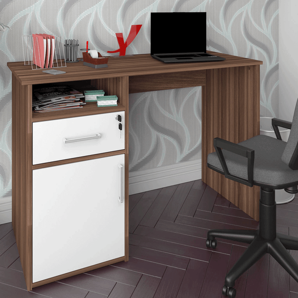 Mesa Escrivaninha Hall 1 Porta 1 Gaveta Ipê/Branco - Artany