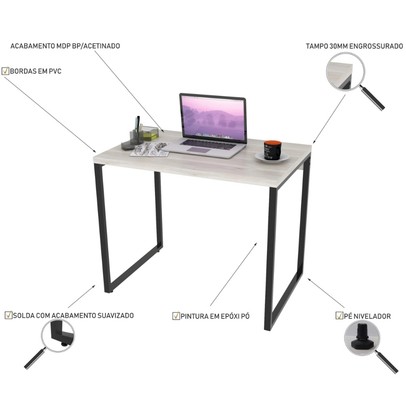 Mesa Escrivaninha Office Kuadra Snow 8395 - Compace