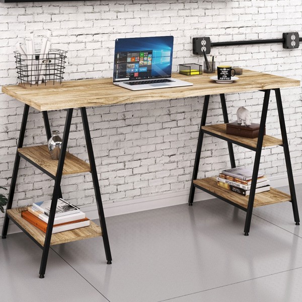 Mesa para Escritório Kuadra 4 Prateleiras Carvalho - Compace