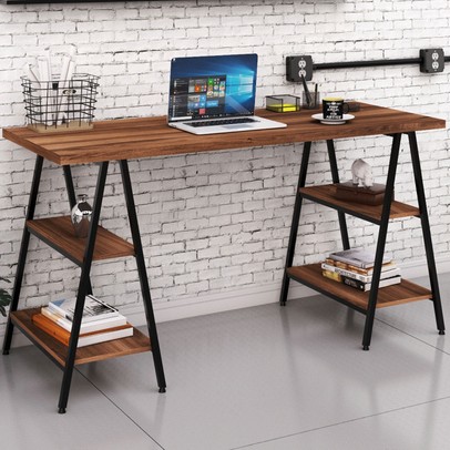 Mesa para Escritório Kuadra 4 Prateleiras Nogal - Compace