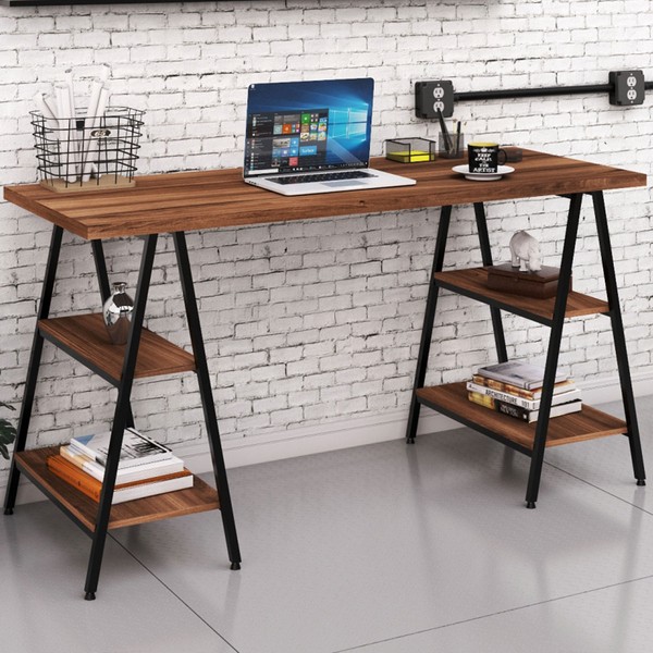 Mesa para Escritório Kuadra 4 Prateleiras Nogal - Compace