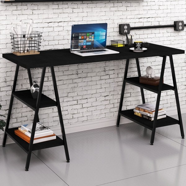 Mesa para Escritório Kuadra 4 Prateleiras ônix - Compace