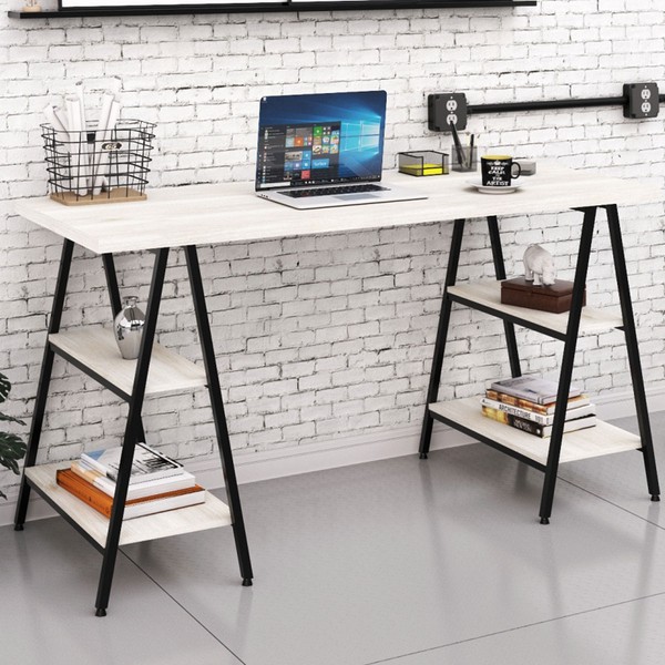 Mesa para Escritório Kuadra 4 Prateleiras Snow - Compace
