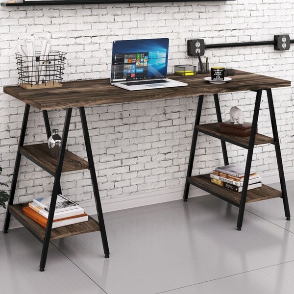 Mesa para Escritório Kuadra 4 Prateleiras Carvalho Dark - Compace