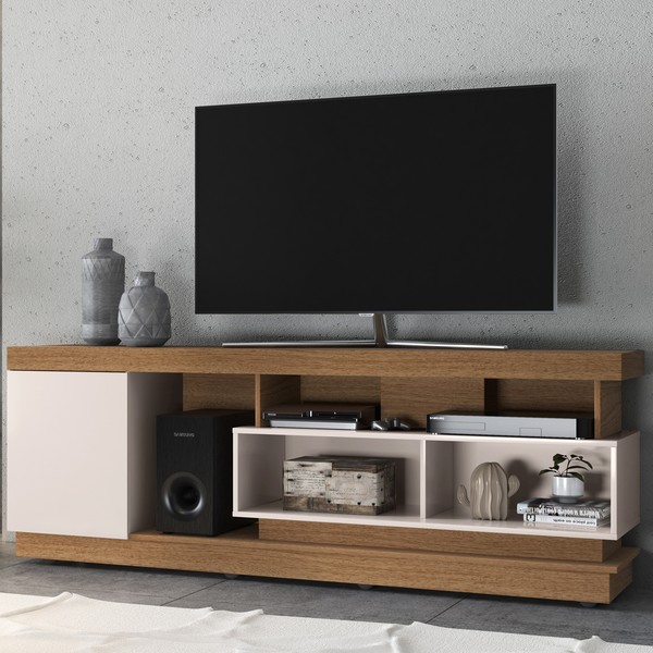 Rack para TV Até 70 Polegadas Tijuca 1 Porta Natura Real/Off White - Colibri Móveis