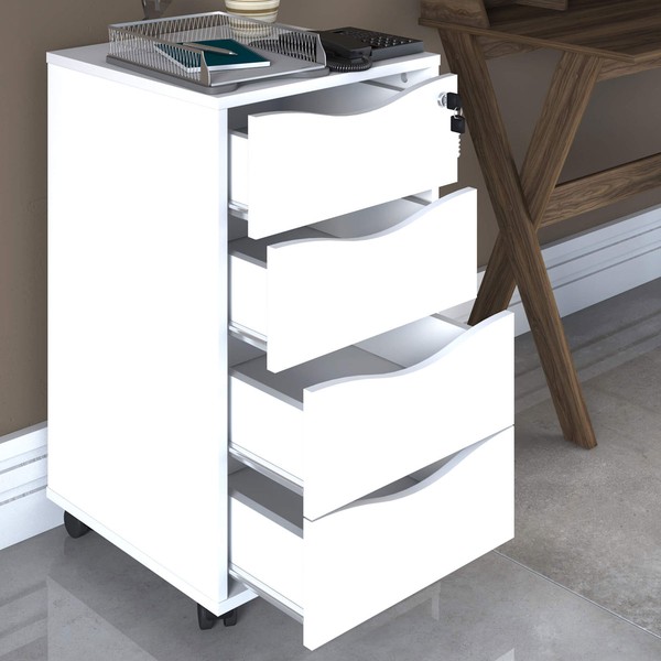 Gaveteiro com Rodízios Bit 4 Gavetas com Chave Branco - Artany