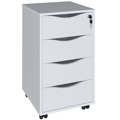 Gaveteiro com Rodízios Bit 4 Gavetas com Chave Branco - Artany