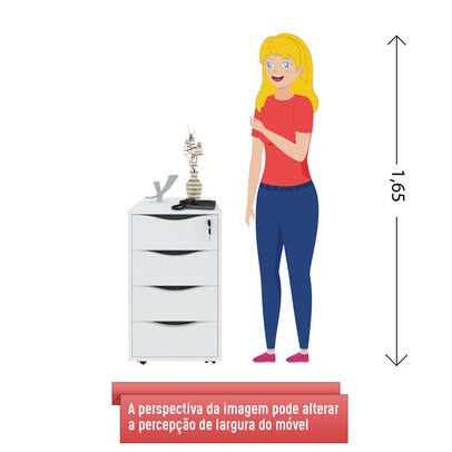 Gaveteiro com Rodízios Bit 4 Gavetas com Chave Branco - Artany