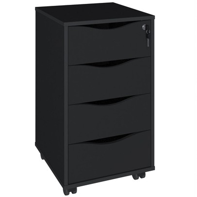 Gaveteiro com Rodízios Bit 4 Gavetas com Chave Preto - Artany