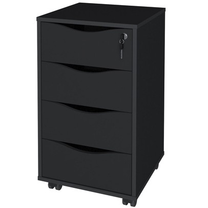 Gaveteiro com Rodízios Bit 4 Gavetas com Chave Preto - Artany