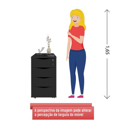 Gaveteiro com Rodízios Bit 4 Gavetas com Chave Preto - Artany