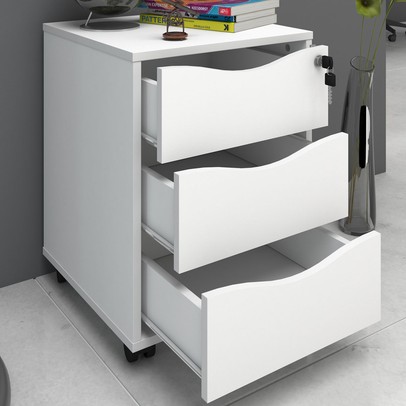 Gaveteiro com Rodízios Face 3 Gavetas com Chave Branco - Artany