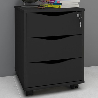 Gaveteiro com Rodízios Face 3 Gavetas Preto com Chave - Artany