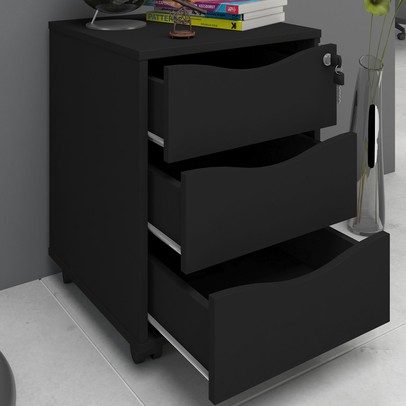 Gaveteiro com Rodízios Face 3 Gavetas Preto com Chave - Artany