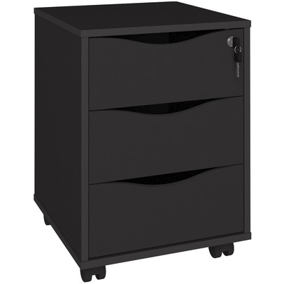 Gaveteiro com Rodízios Face 3 Gavetas Preto com Chave - Artany