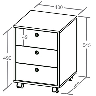 Gaveteiro com Rodízios New 3 Gavetas Branco - Artany