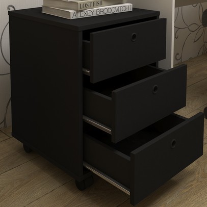 Gaveteiro com Rodízios New 3 Gavetas Preto - Artany