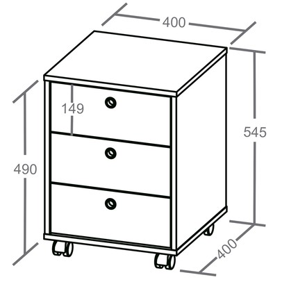 Gaveteiro com Rodízios New 3 Gavetas Preto - Artany