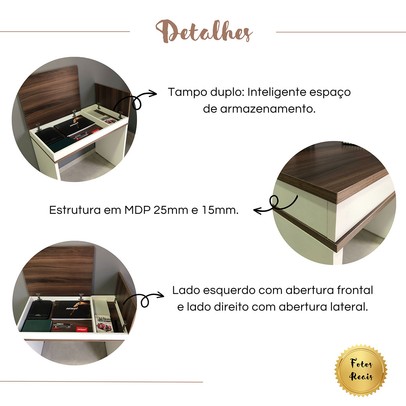 Mesa Escrivaninha Mind 2 Portas Ipê/Branco - Artany