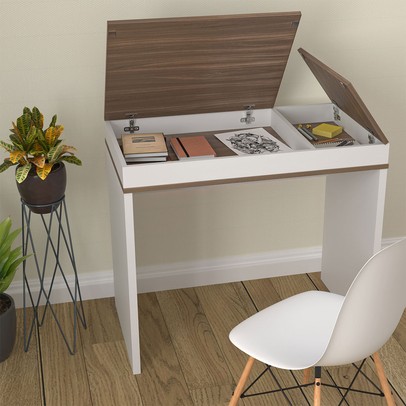 Mesa Escrivaninha Mind 2 Portas Ipê/Branco - Artany