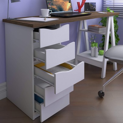 Mesa Escrivaninha Spirit Ii 5 Gavetas Nogal/Branco - Artany
