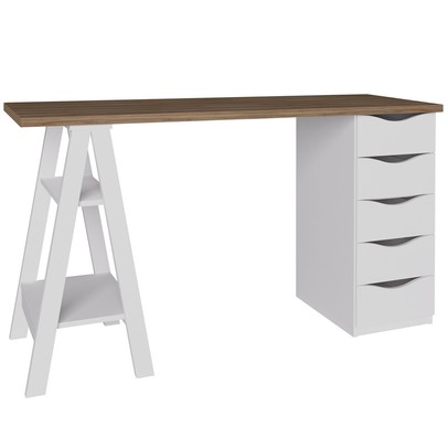 Mesa Escrivaninha Spirit Ii 5 Gavetas Nogal/Branco - Artany