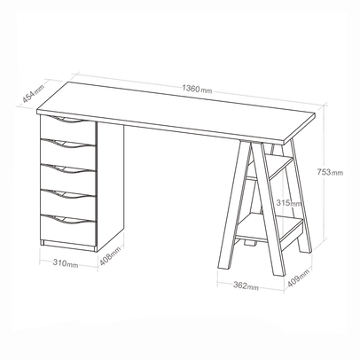 Mesa Escrivaninha Spirit Ii 5 Gavetas Nogal/Branco - Artany