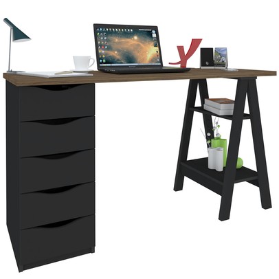 Mesa Escrivaninha Spirit Ii 5 Gavetas Nogal/Preto - Artany