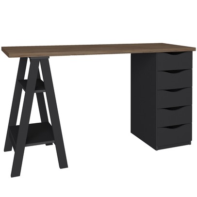 Mesa Escrivaninha Spirit Ii 5 Gavetas Nogal/Preto - Artany