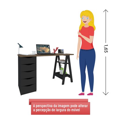 Mesa Escrivaninha Spirit Ii 5 Gavetas Nogal/Preto - Artany