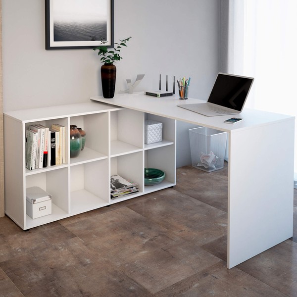 Mesa Escrivaninha com Armário Nero Ii 8 Nichos Branco - Artany